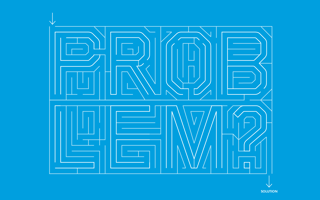 'Problem' written in a maze format on a blue background.