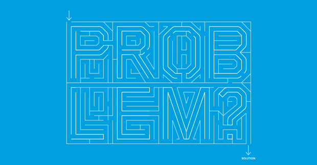 'Problem' written in a maze format on a blue background.