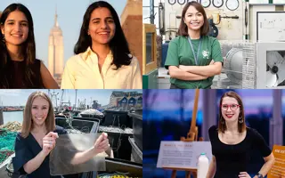 A collage of female past winners from the James Dyson Award.