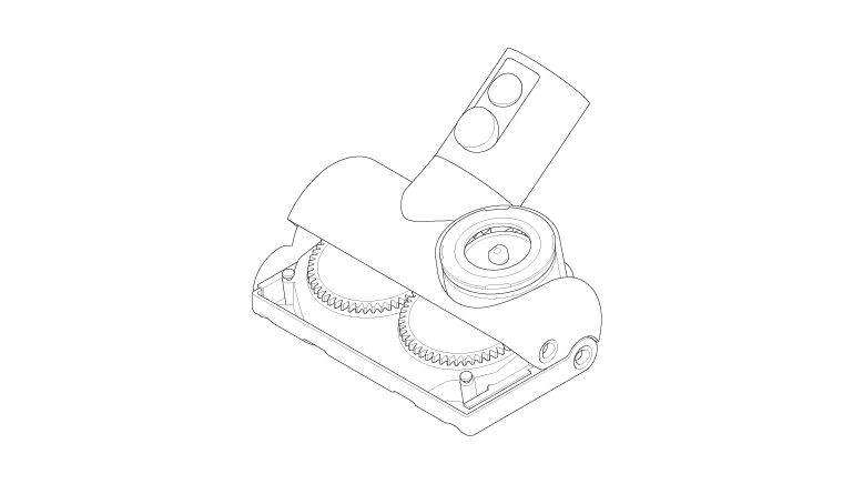Illustration of a tangle-free turbine tool vacuum head.