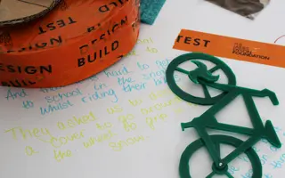Sketches, ideas and prototyping materials on a table.