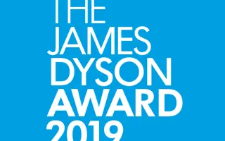The James Dyson Award 2019 logo in white writing on a blue background.